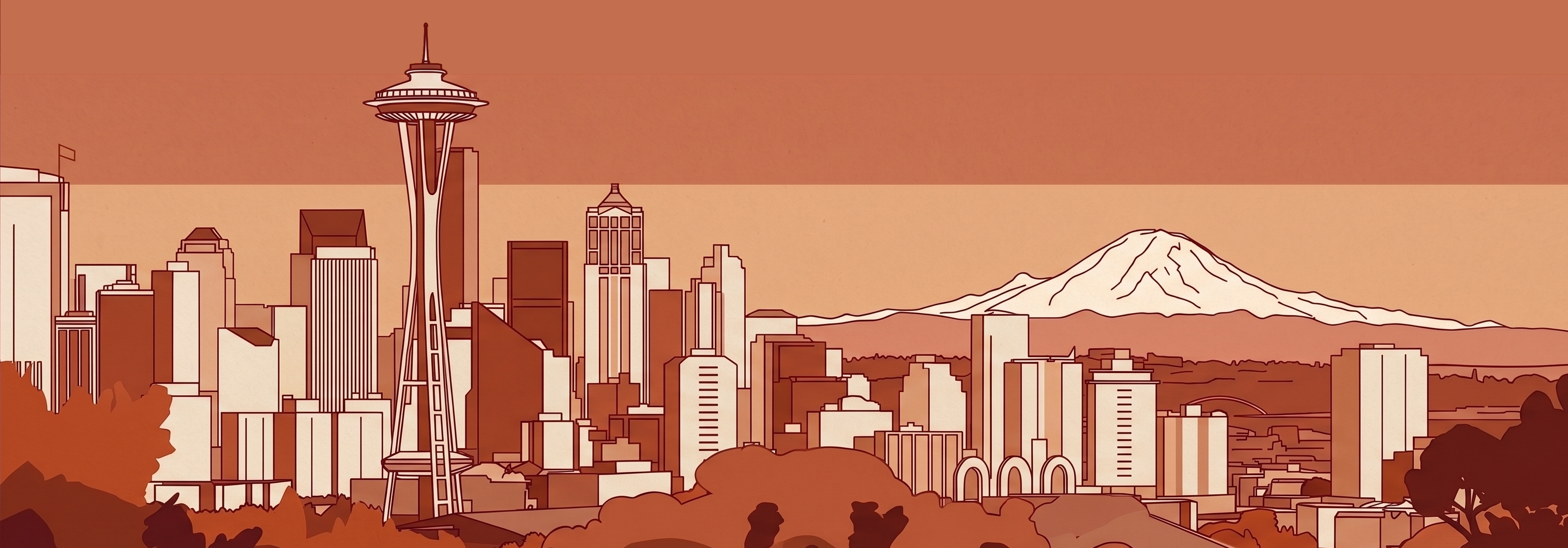 Seattle skyline with the Space Needle and Mount Rainier